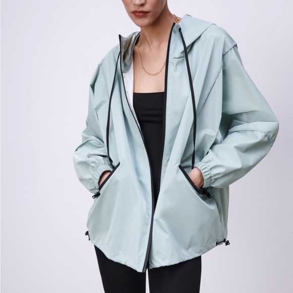 Zara Jackets & Blazers - Zara Rain Jacket Mint Green Black Size S Oversized